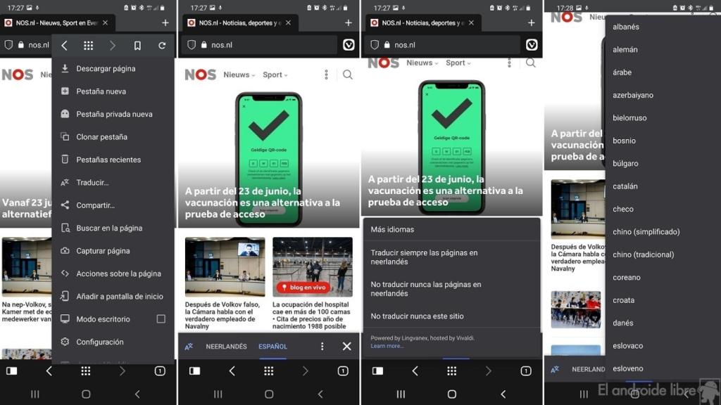 Vivaldi traduccion de paginas