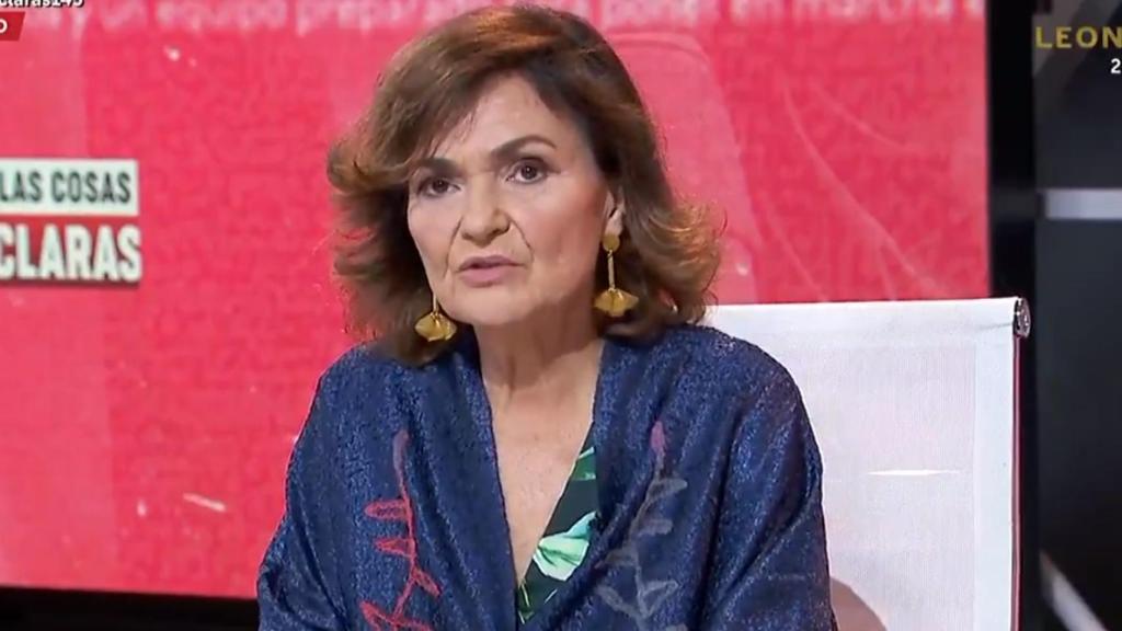 La vicepresidenta primera del Gobierno y ministra de Presidencia, Carmen Calvo, este jueves en TVE.