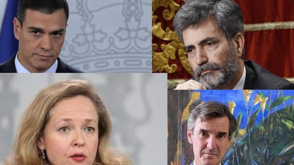 Pedro Sánchez, Carlos Lesmes, Nadia Calviño y Carlos San Basilio.