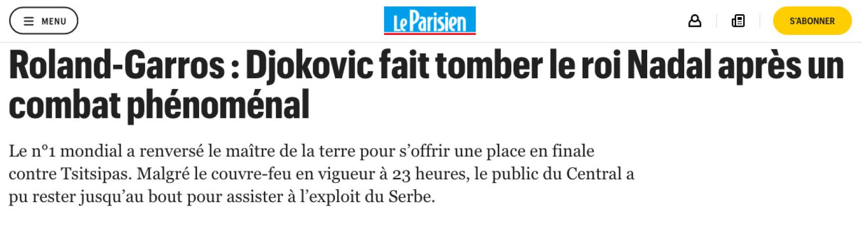 Le Parisien, sobre la derrota de Nadal en Roland Garros