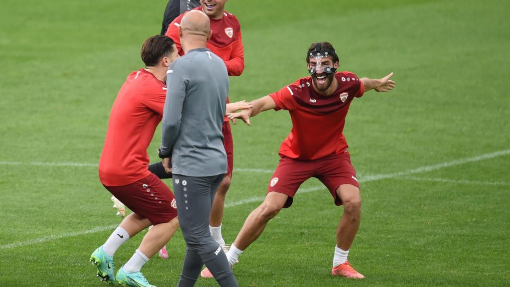 Los jugadores de Macedonia del Norte en un entrenamiento