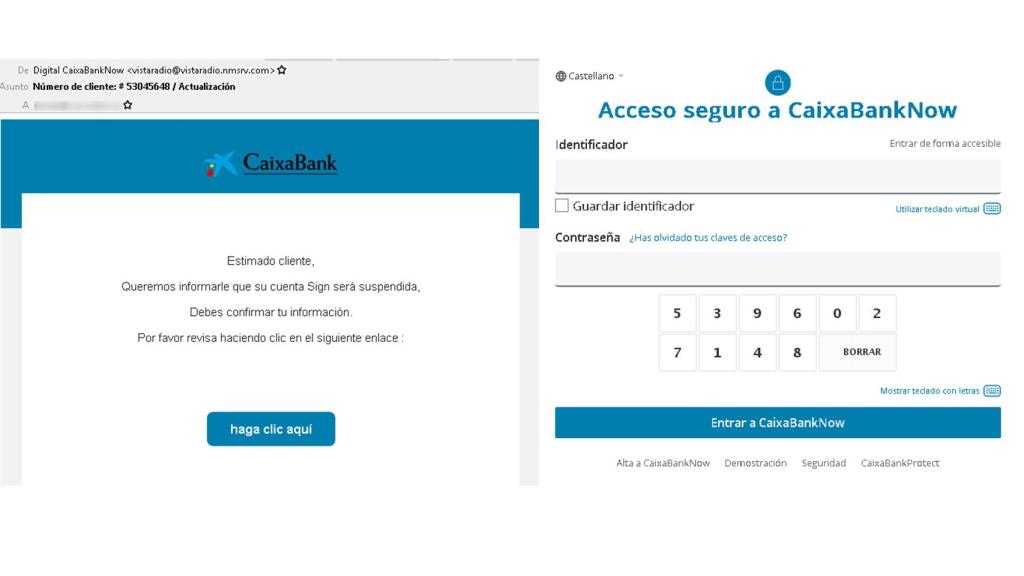 Ejemplos de phishing de CaixaBank