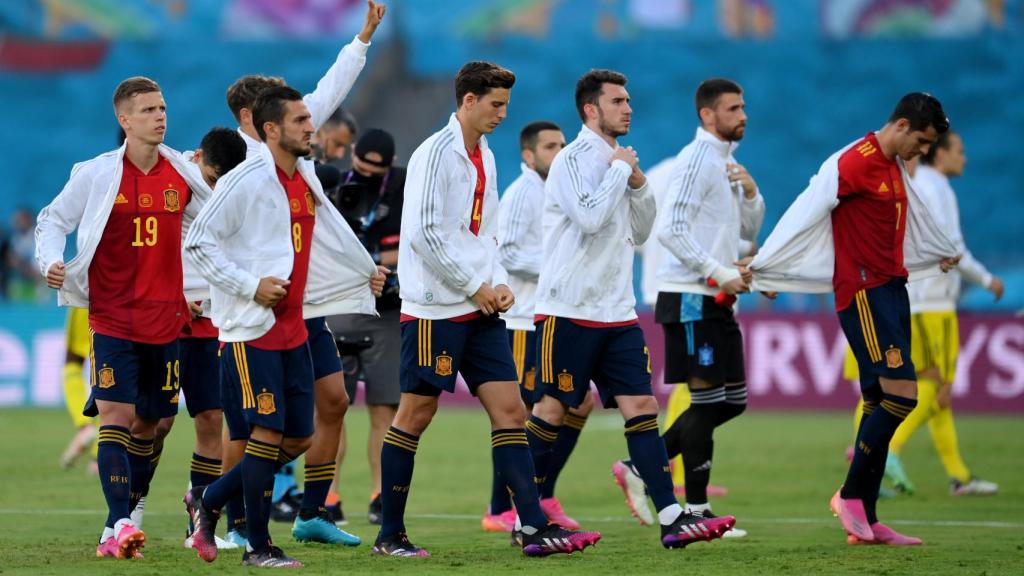 Los jugadores de la selección española antes del España - Suecia