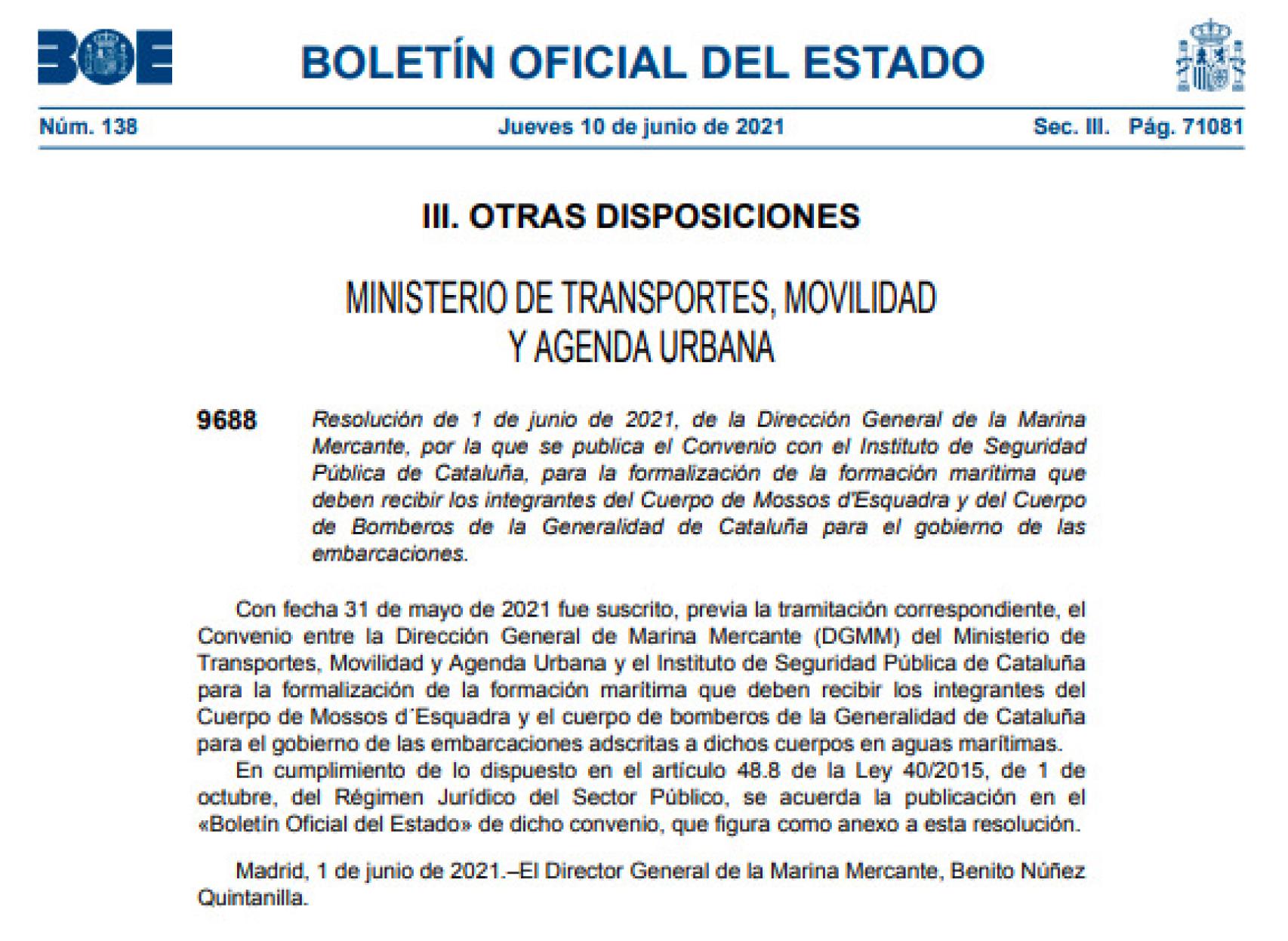 Resolución publicada el pasado 10 de junio en el BOE.