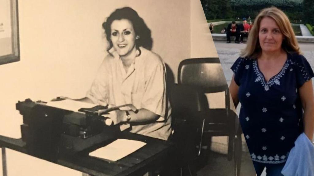 María José, a la izquierda, trabajando en la Policía Nacional. A la derecha, su hermana Almudena en una fotografía actual.