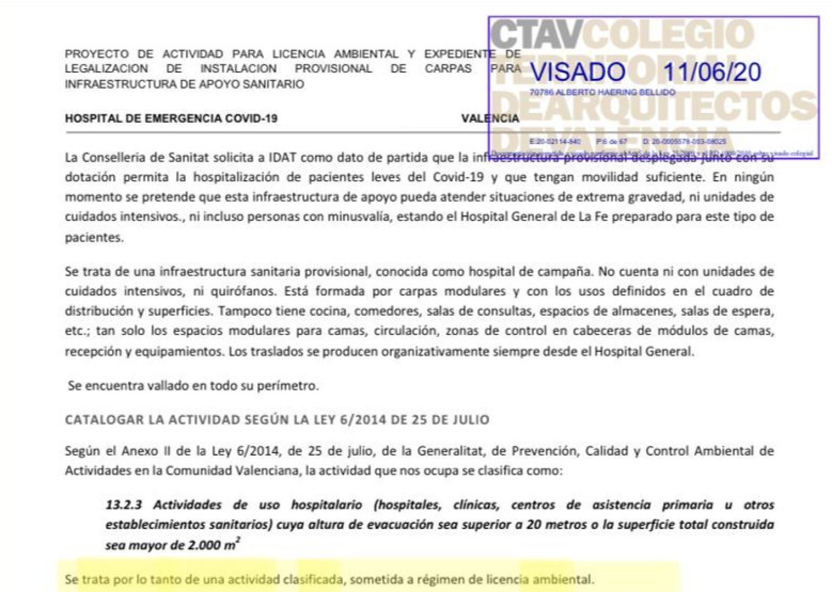 Informe Colegio de Arquitectos de Valencia.