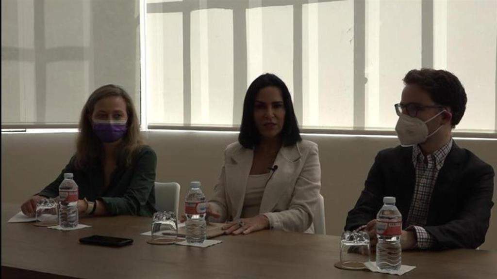 Fotografía de la rueda de prensa de Lydia Cacho en el FOM