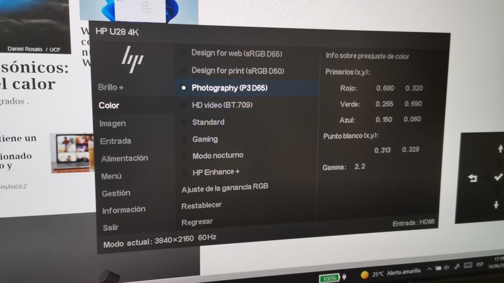 Modos de imagen del HP U28