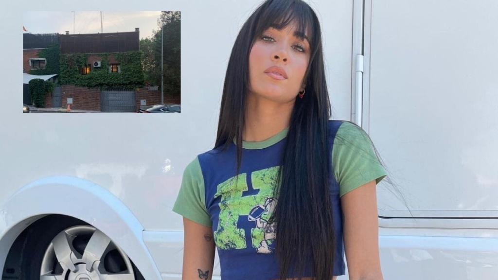 Aitana Ocaña en una imagen de su Instagram, sobre ella, foto de su futura vivienda.