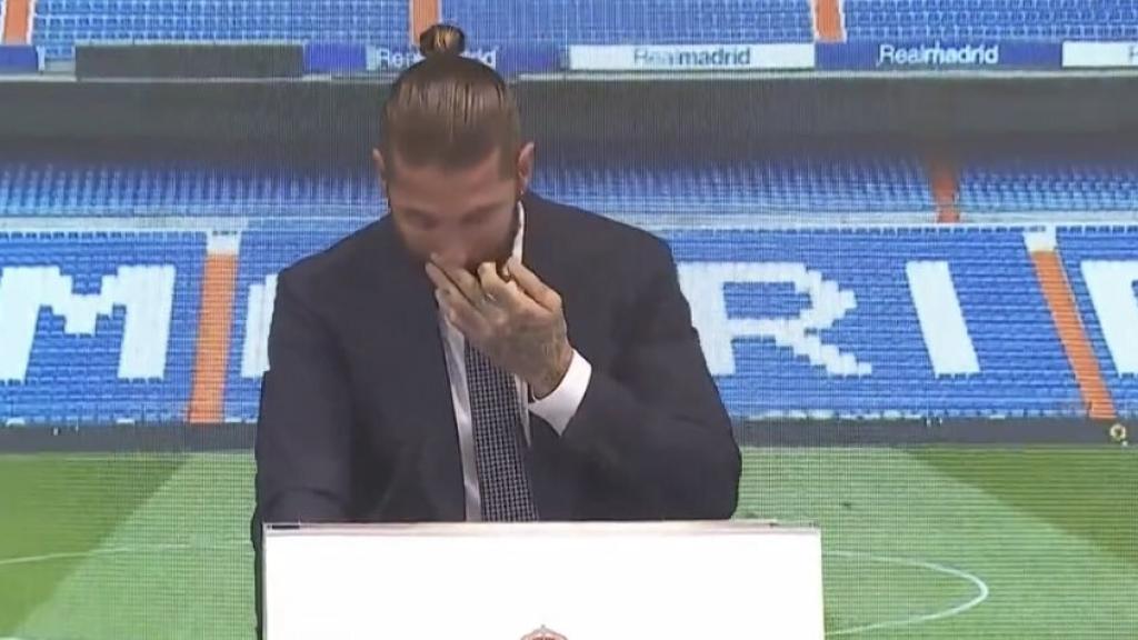Sergio Ramos, emocionado durante su discurso de despedida