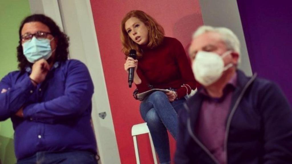 Lilith Verstrynge, durante un acto en la campaña electoral de Unidas Podemos en la Comunidad de Madrid.