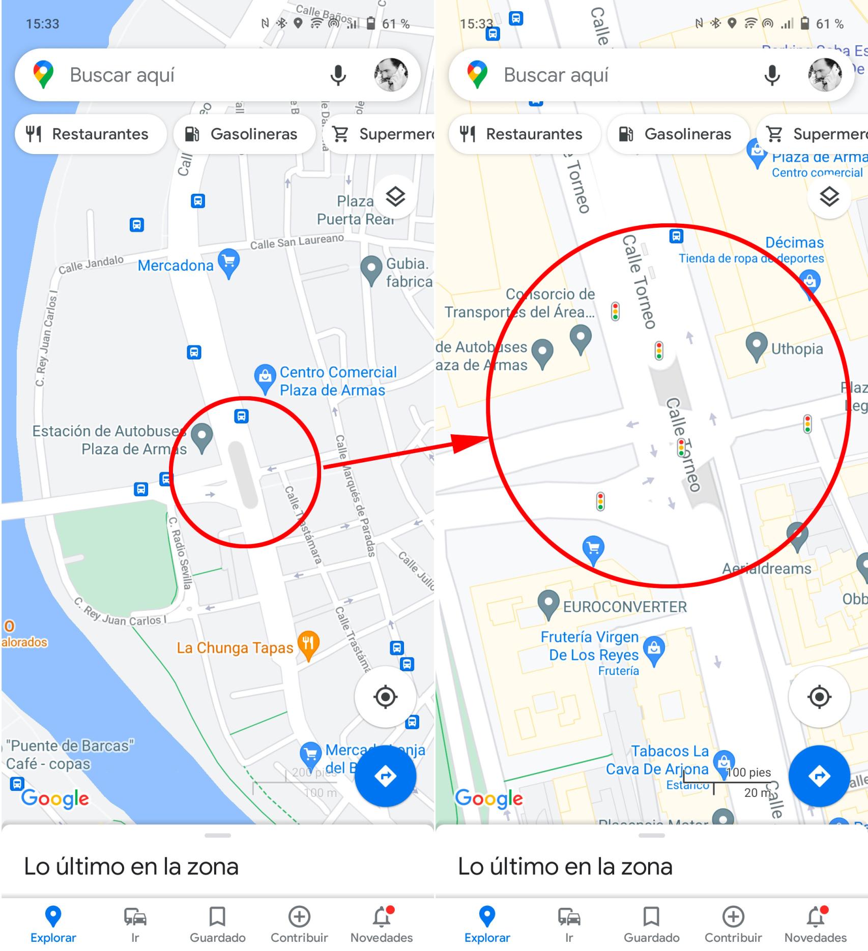 Niveles de zoom en Google Maps