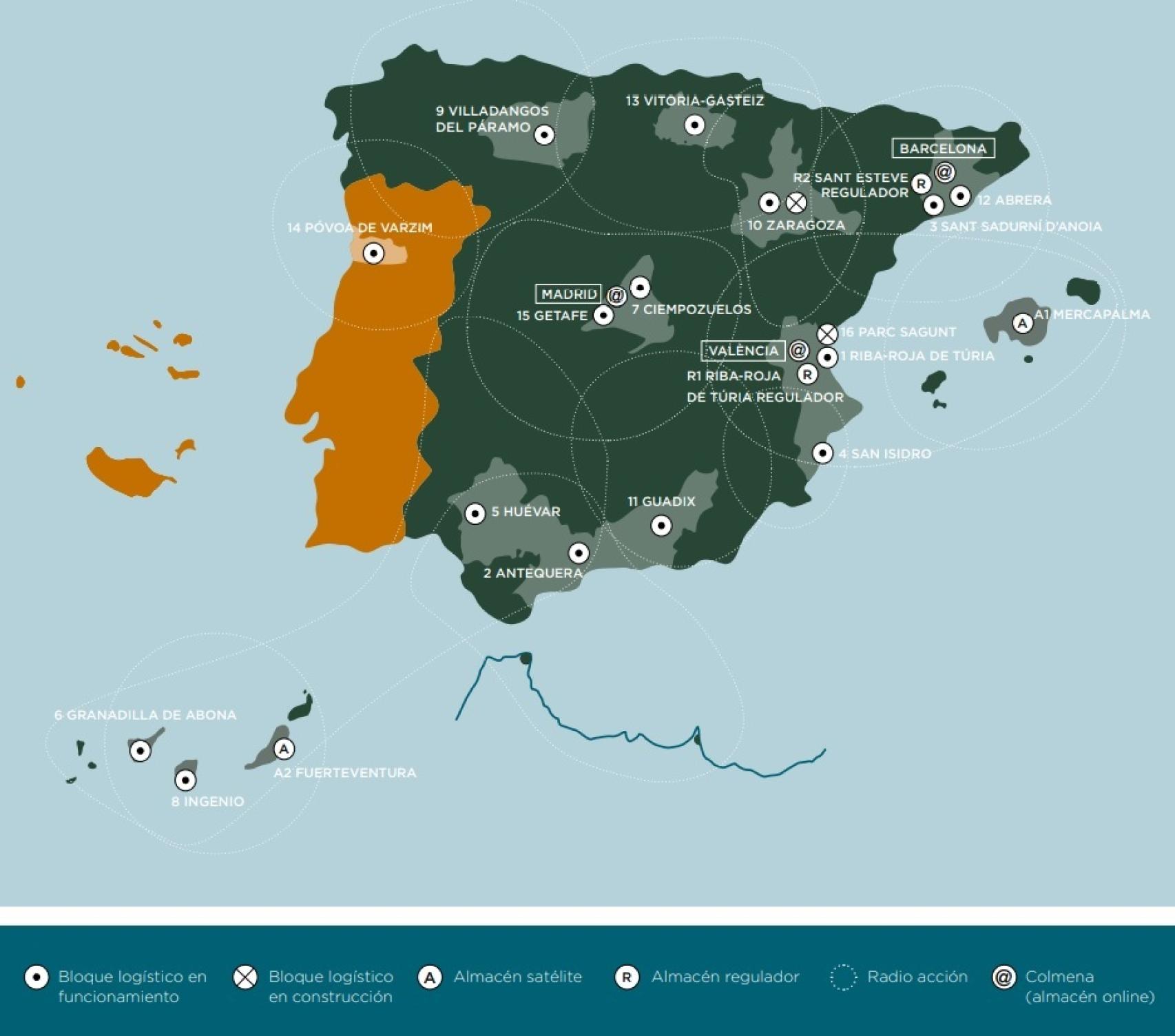 Red logística de Mercadona a cierre de 2020. Fuente: Mercadona.