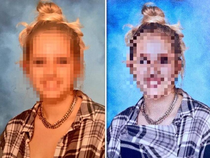 Una de las jóvenes cuya foto fue modificada (y cuya edición se nota claramente).