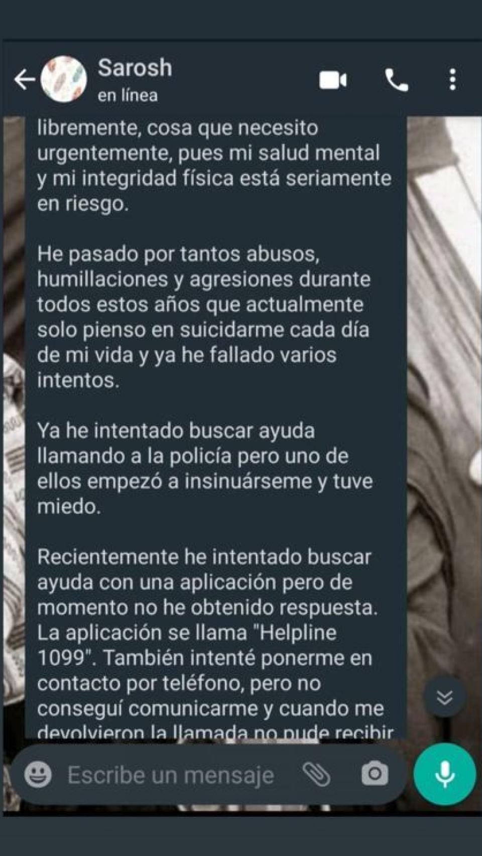 Una de las capturas de la conversación con Sarosh.