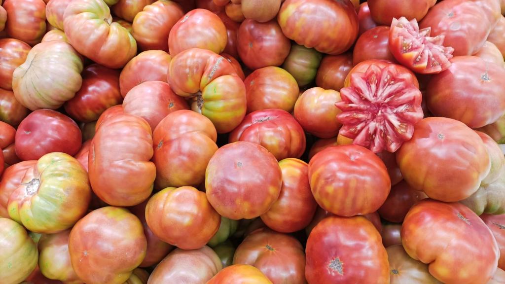 Expositor con tomates de muchamiel.