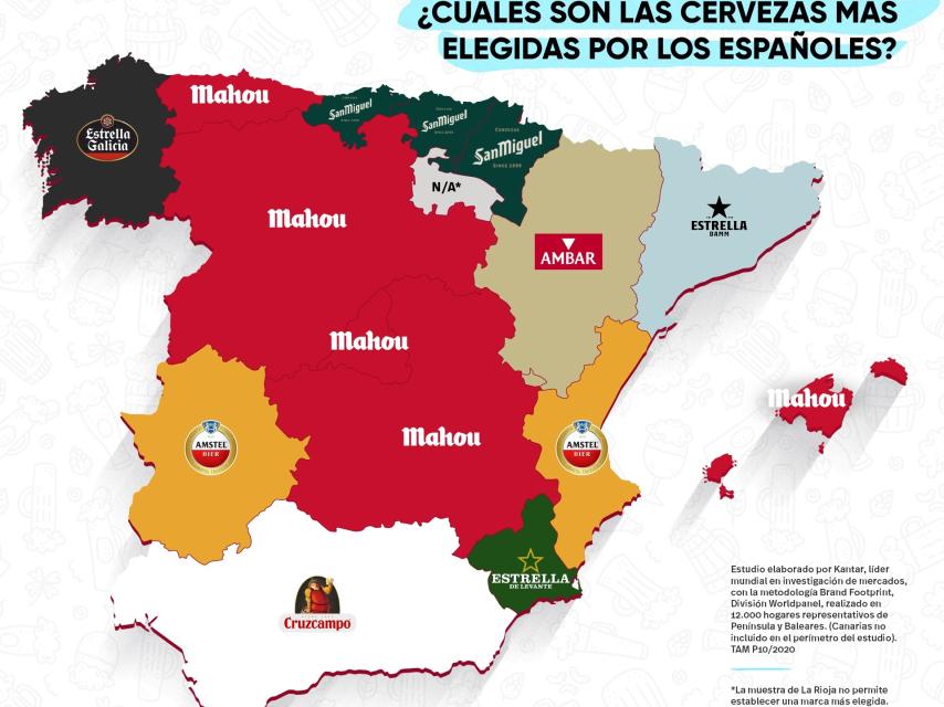 El mapa de consumo de marcas de cerveza por comunidades autónomas.