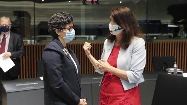 Arancha González Laya, durante la reunión de ministros de Exteriores de la UE de este lunes en Luxemburgo