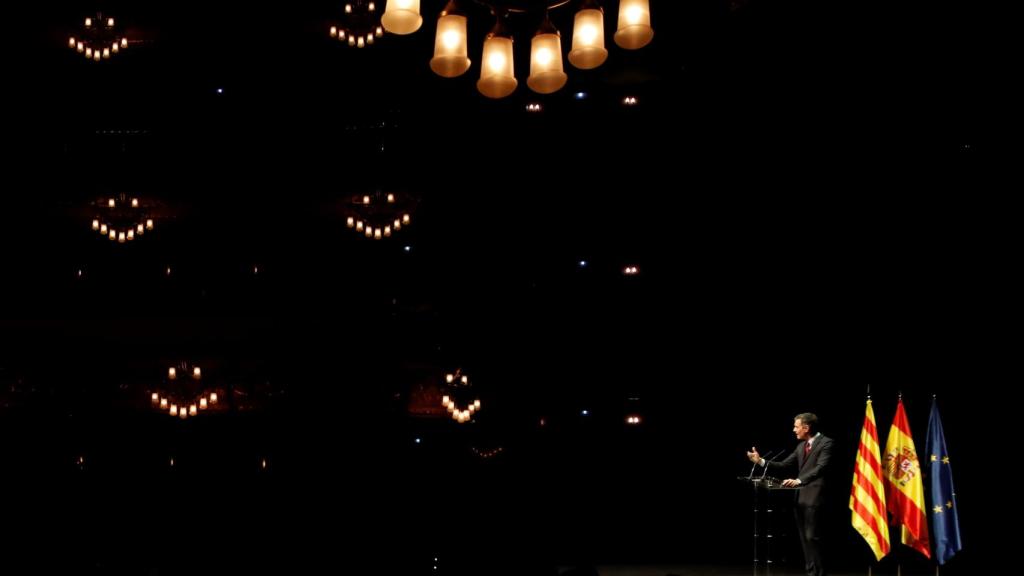 Un momento del discurso de Sánchez en el Liceu.