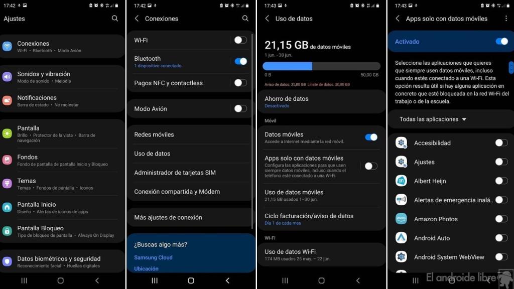 Samsung apps solo con datos moviles