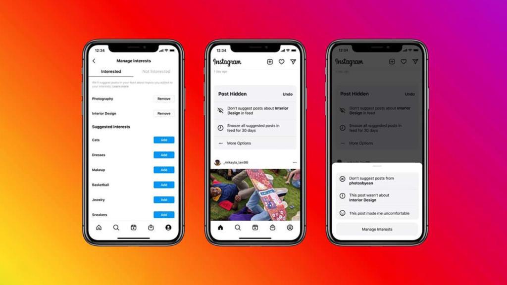 Controles para gestionar las publicaciones sugeridas.