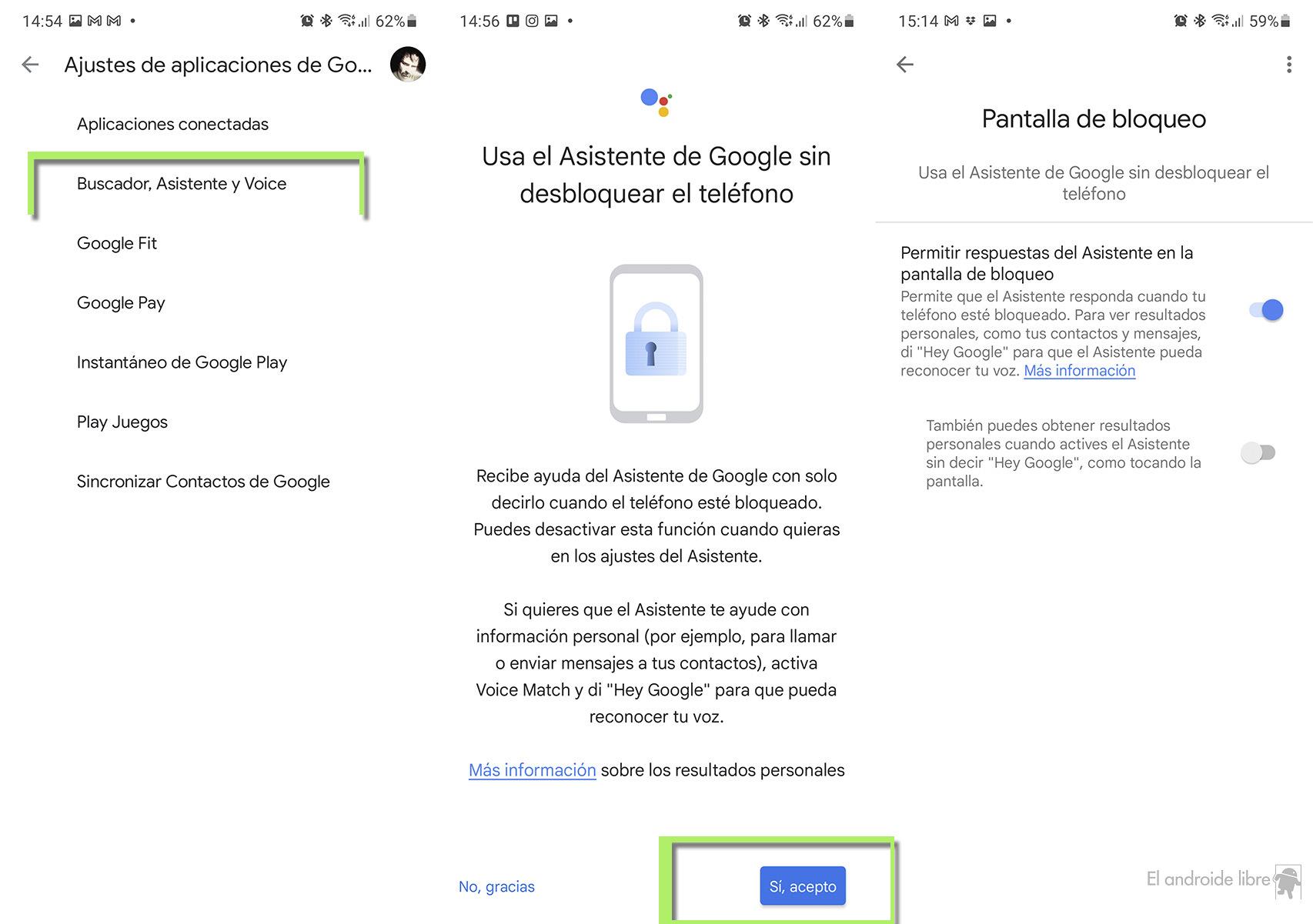 Usar Asistente de Google en el bloqueo