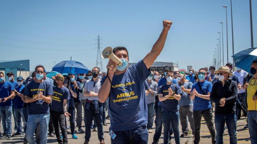 Imagen de archivo de una protesta de los trabajadores de Airbus en Puerto Real (Cádiz).