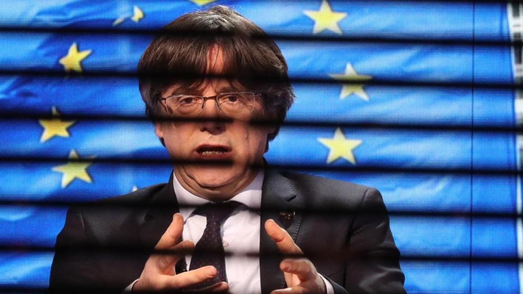 Carles Puigdemont, expresident de la Generalitat, en una teleconferencia desde Estrasburgo.