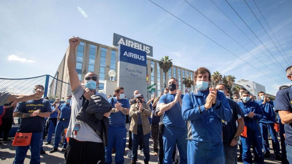 Imagen de archivo de una protesta de los trabajadores de Airbus en Puerto Real (Cádiz).