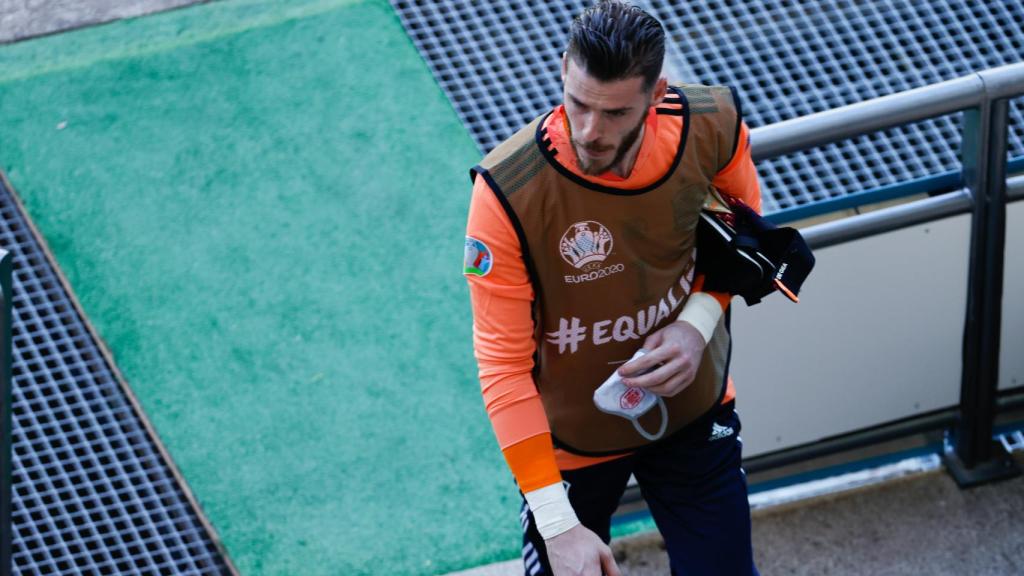 David De Gea, durante el entrenamiento de España en Dinamarca antes de los octavos de final de la Eurocopa