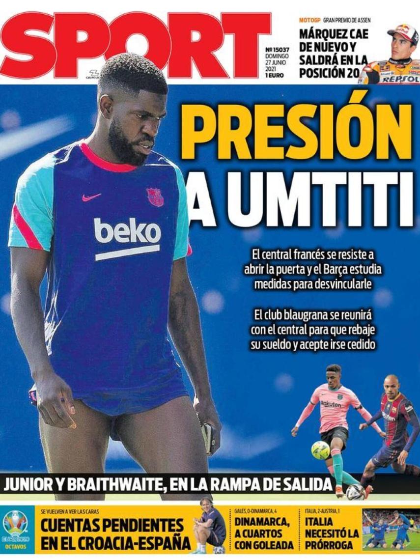 La portada del diario SPORT (27/06/2021)