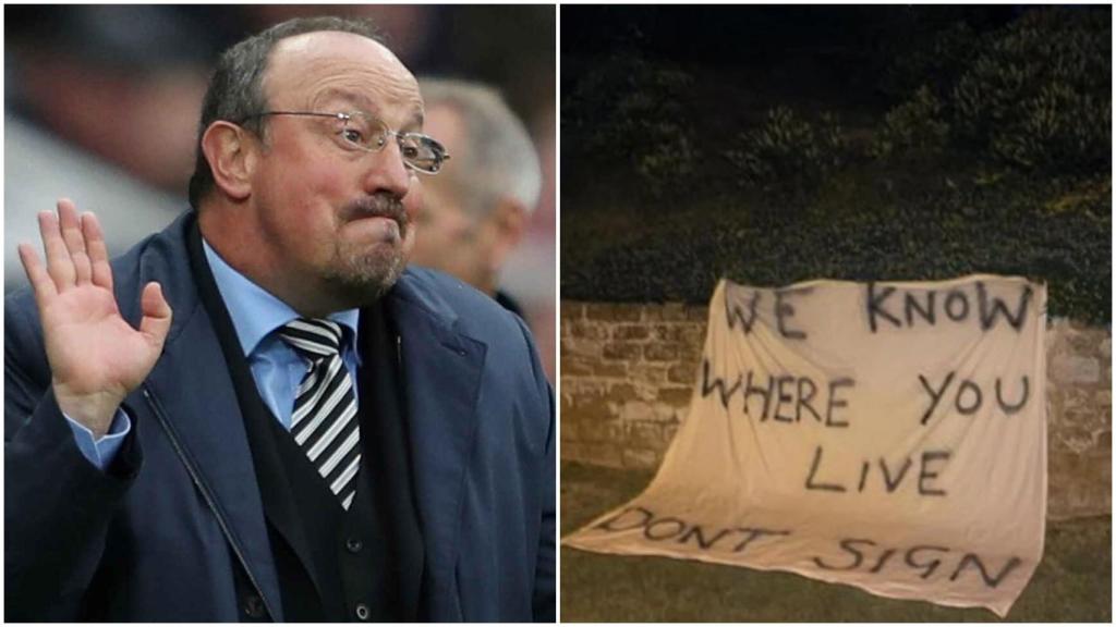 Pancarta contra Rafa Benítez