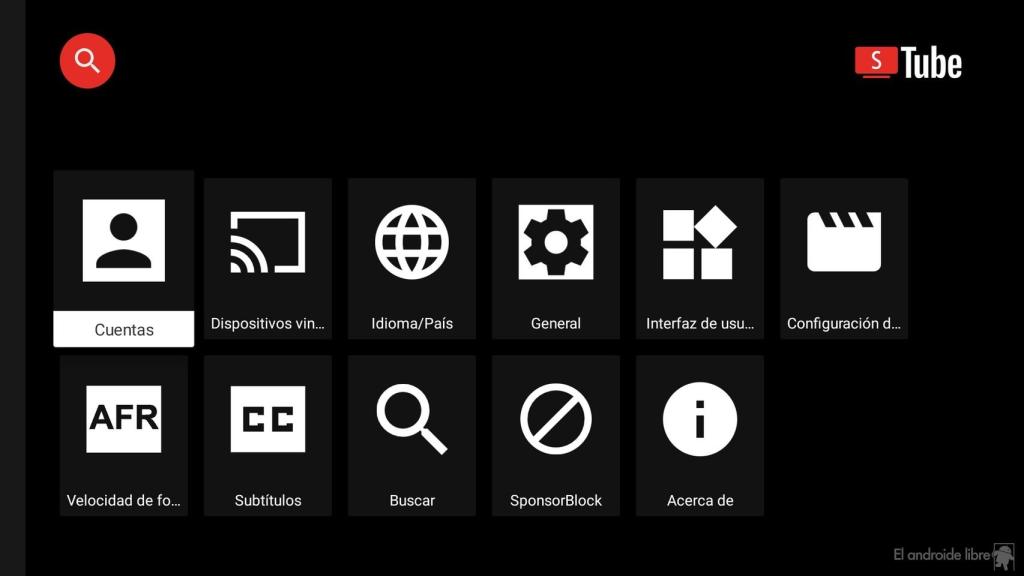 Menú de SmartTubeNext
