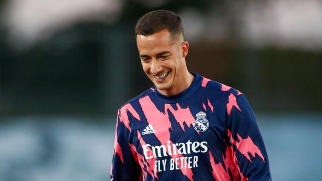 Lucas Vázquez, durante un calentamiento con el Real Madrid