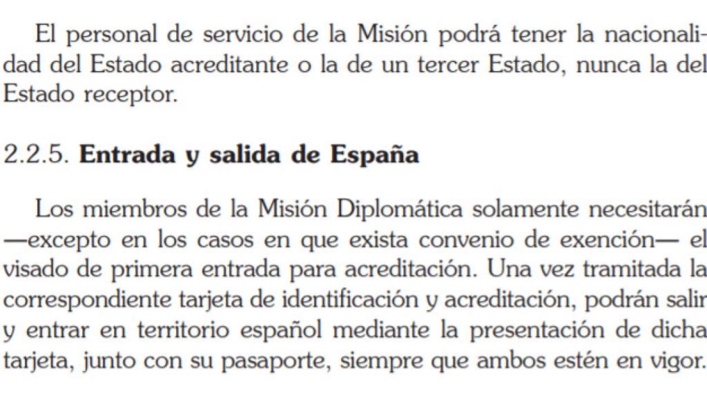 Fragmento de la Guía práctica para el personal diplomático acreditado en España publicada por Exteriores en 2017.