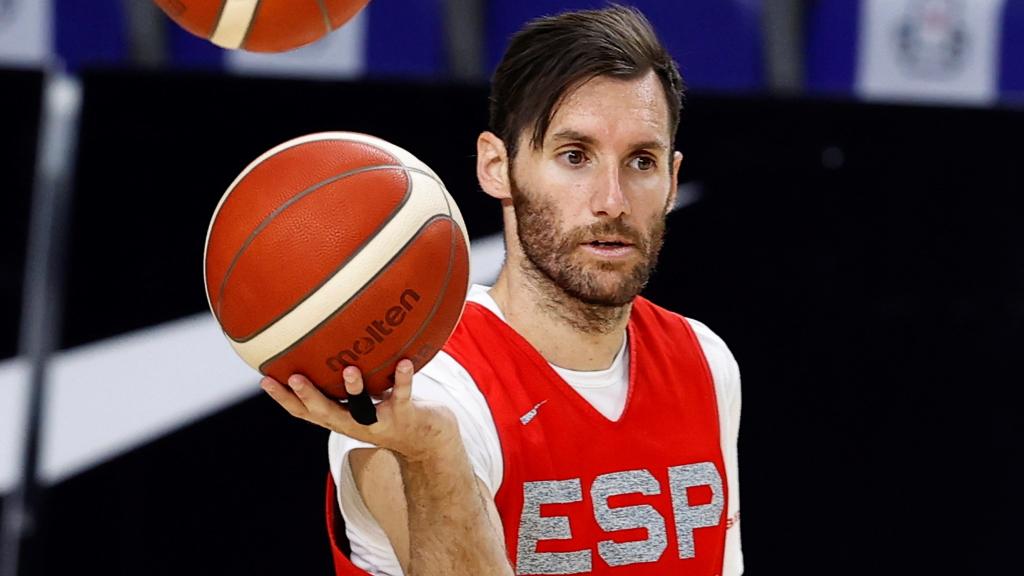 Rudy Fernández en un entrenamiento con la selección española