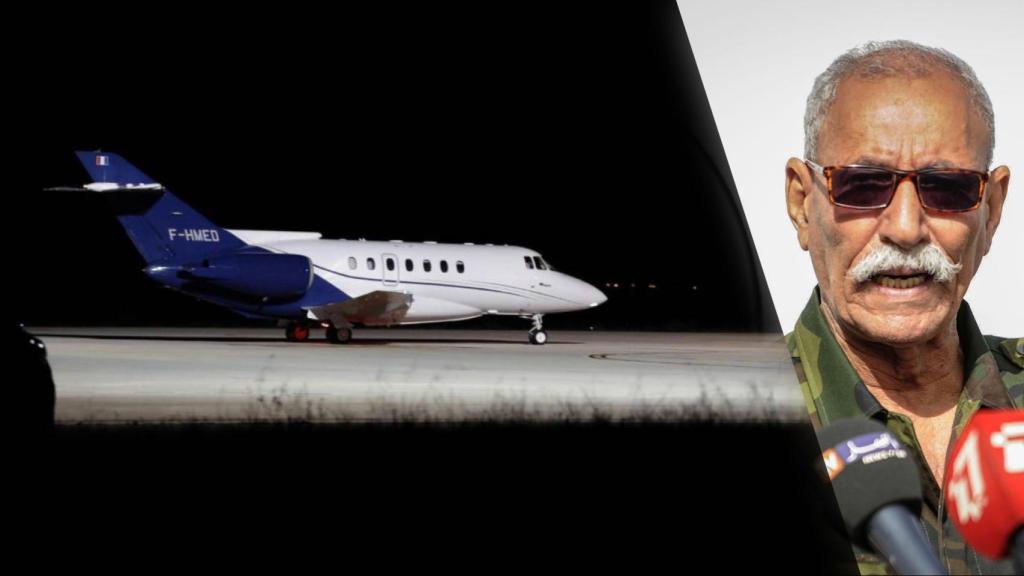 Brahim Ghali y el avión con el que abandonó España tras declarar ante el juez.