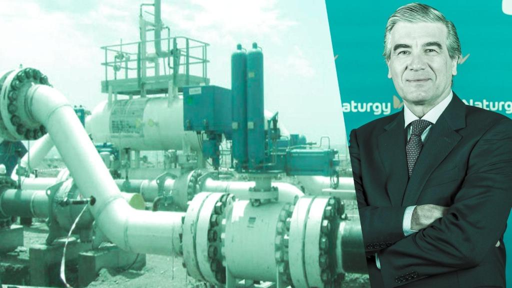 El presidente de Naturgy, Francisco Reynés, y el gaseoducto de Medgaz.