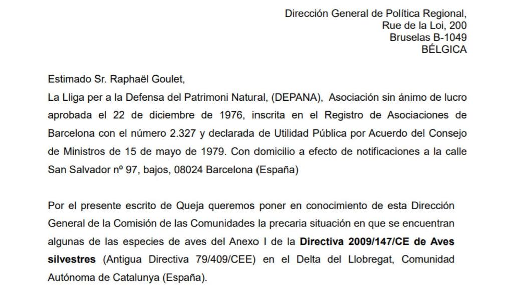 Queja enviada por DEPANA en 2012 a Bruselas.