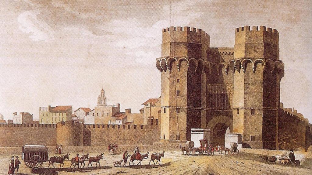Grabado de la Puerta o Torres de Serranos