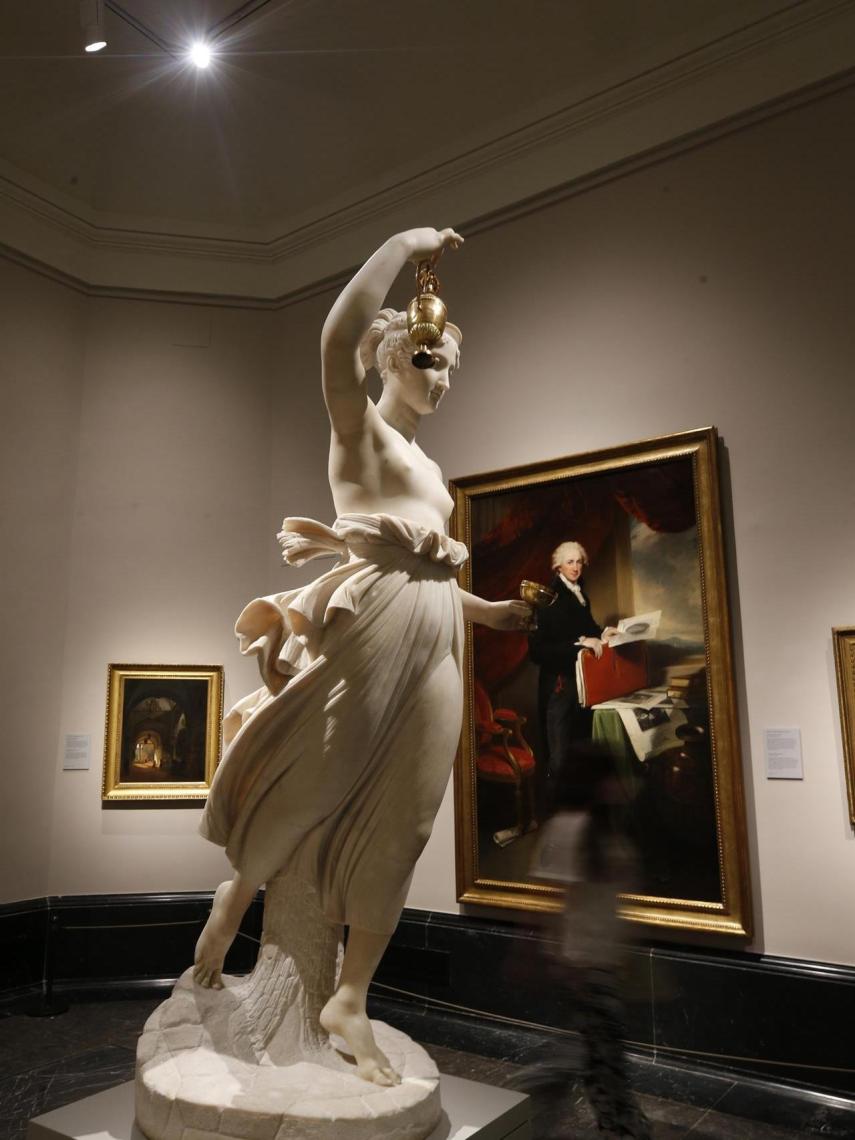 Obra escultórica Hebe de Adamo Tadolini, y la pictórica Athony Morris Storer de Martin Archer Shee, expuestas en el Museo del Prado.