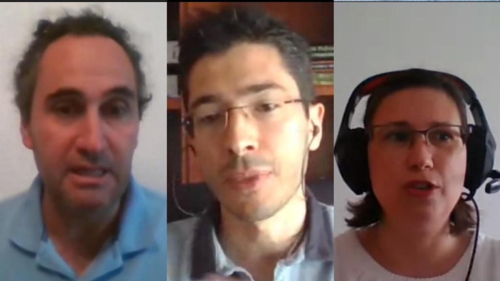 Los investigadores Jesús Marcos Gamero, Jesús Gómez y Mónica Alonso, durante la mesa sobre energía del 8 de julio en la UC3M.