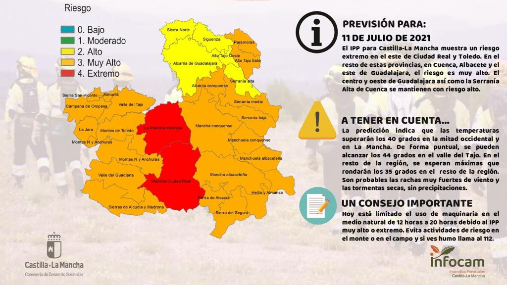 Índice de Propagación Potencial de Incendios Forestales (IPP) para este domingo