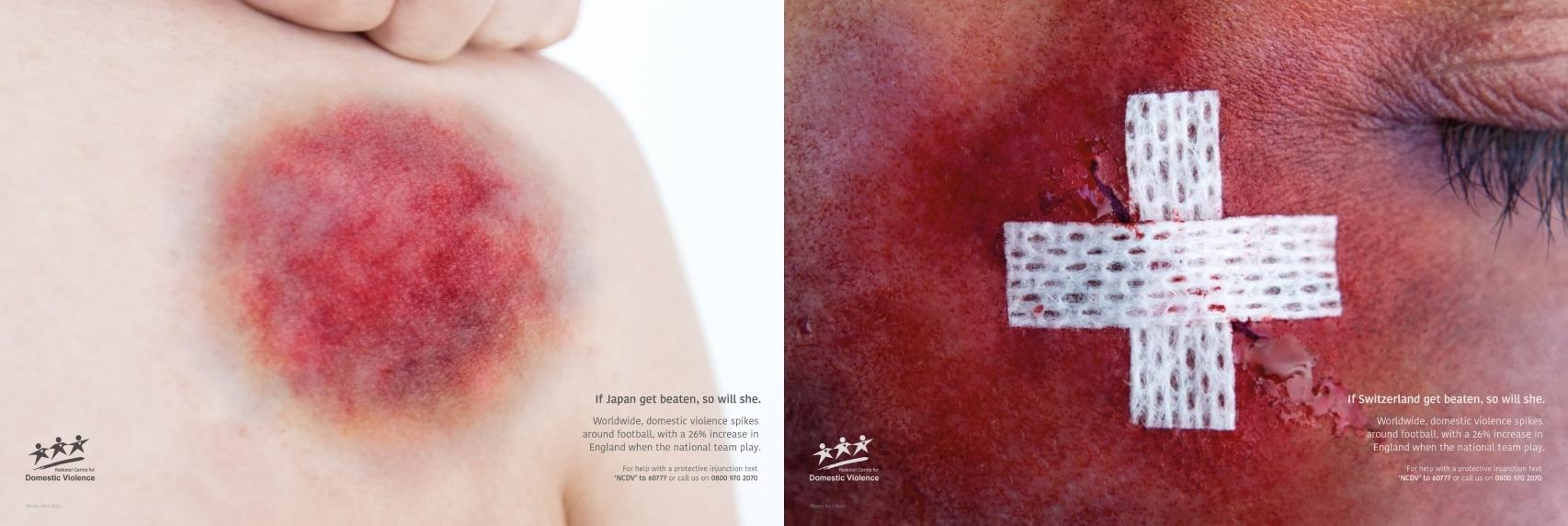 Imágenes de la campaña 'The not so beautiful game' que recrean las banderas de Japón y Suiza.