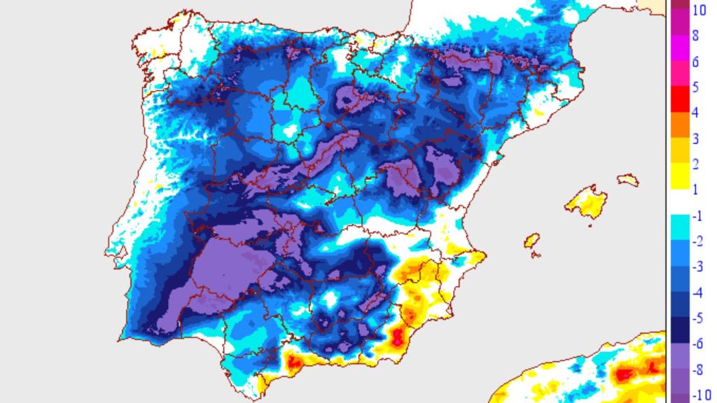 Variación de las temperaturas mínimas para el lunes 12. AEMET.