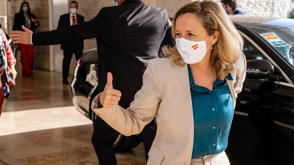 La vicepresidenta primera, Nadia Calviño, durante una reunión del Eurogrupo