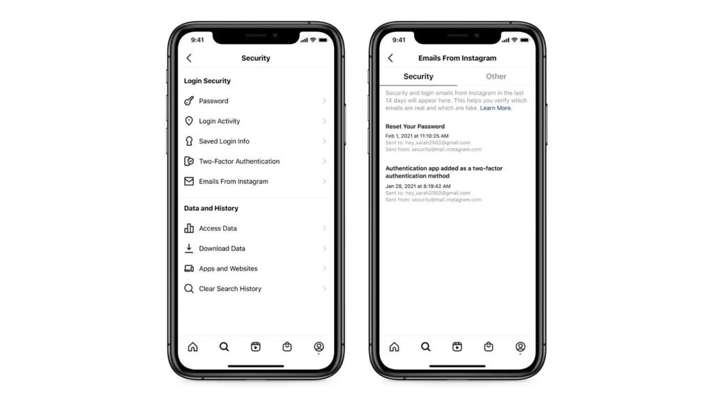 Aquí recibimos los emails de Instagram