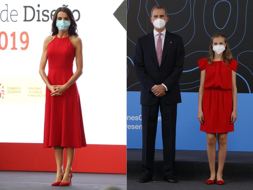 Letizia, de rojo, en julio de 2020. Leonor, del mismo color, en julio de 2021.