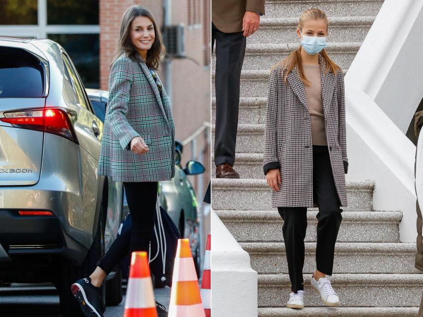 Letizia, en la vuelta al colegio de sus hijas en 2019. Leonor en su visita al pueblo ejemplar 2020.