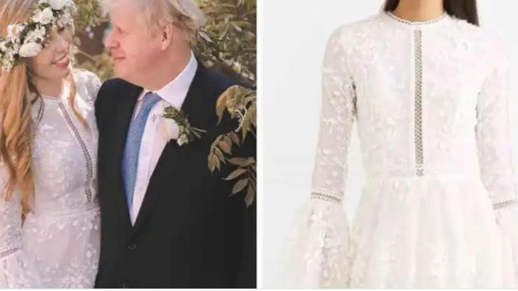 El vestido de novia de Carrie Symonds estaba firmado por Costarellos Bridal.